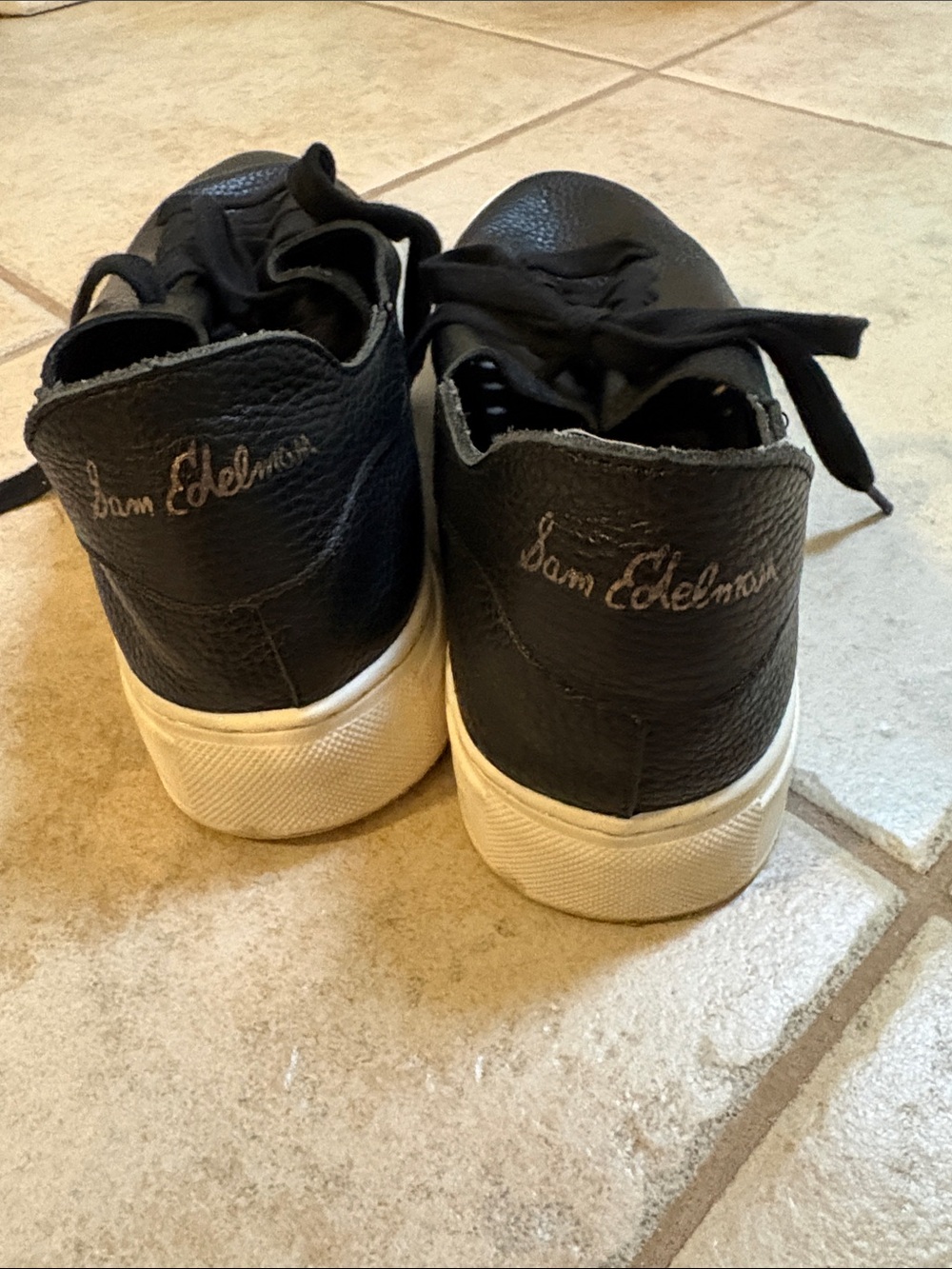 Sam Edelman Black Leather Sneakers with White Platform - Picture 2 of 5